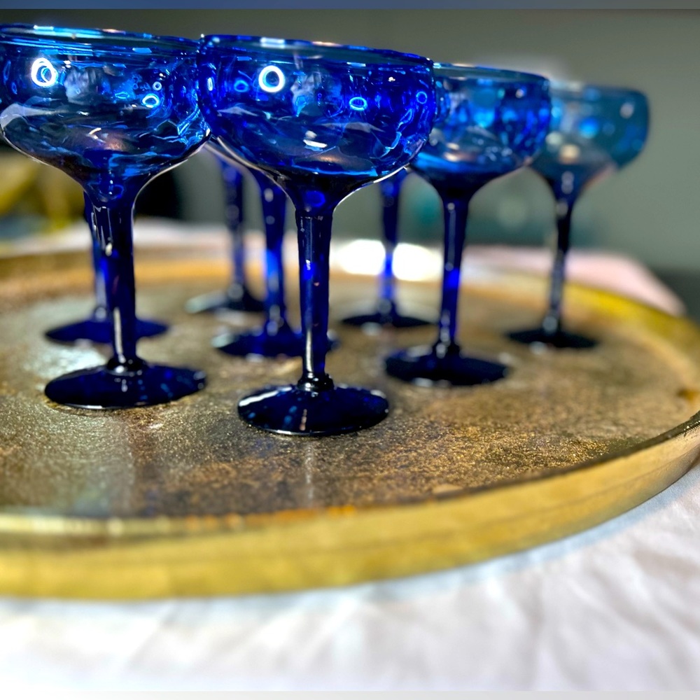 8 Cobalt Blue Swirl Glass Goblets